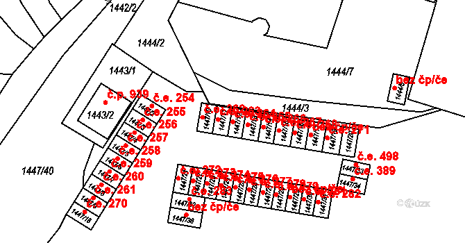 Židlochovice 264 na parcele st. 1447/12 v KÚ Židlochovice, Katastrální mapa