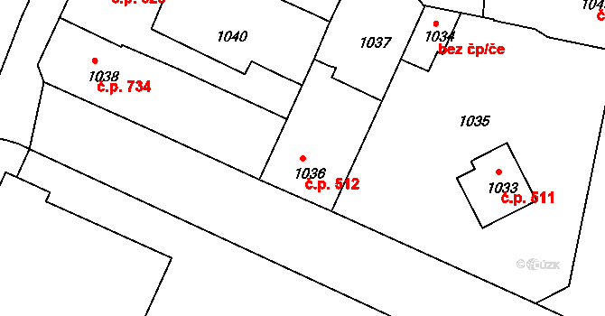 Rohatec 512 na parcele st. 1036 v KÚ Rohatec, Katastrální mapa