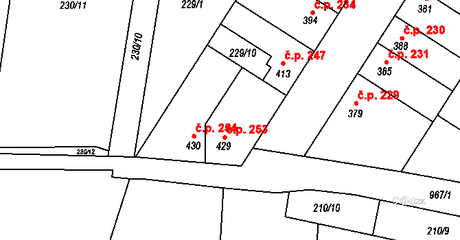 Humny 253, Pchery na parcele st. 429 v KÚ Pchery, Katastrální mapa