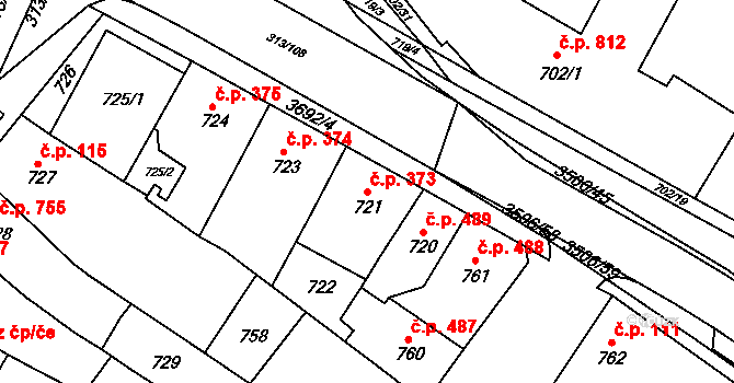 Vyškov-Předměstí 373, Vyškov na parcele st. 721 v KÚ Vyškov, Katastrální mapa