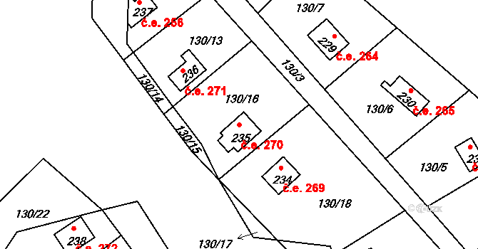 Třebsín 270, Krňany na parcele st. 235 v KÚ Třebsín, Katastrální mapa
