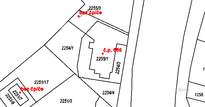 Raspenava 666 na parcele st. 2255/1 v KÚ Raspenava, Katastrální mapa