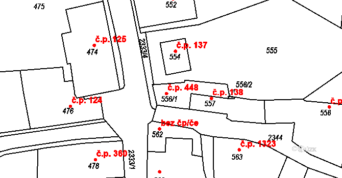 Mnichovo Hradiště 448 na parcele st. 556/1 v KÚ Mnichovo Hradiště, Katastrální mapa