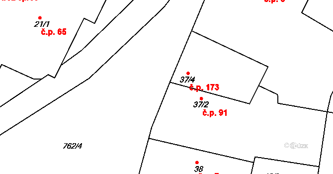 Broumy 91 na parcele st. 37/2 v KÚ Broumy, Katastrální mapa