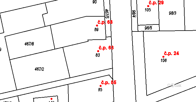 Suchonice 63 na parcele st. 83 v KÚ Suchonice, Katastrální mapa