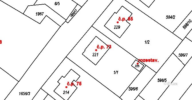Češnovice 73, Pištín na parcele st. 221 v KÚ Češnovice, Katastrální mapa