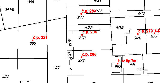 Bohušovice nad Ohří 284 na parcele st. 272 v KÚ Bohušovice nad Ohří, Katastrální mapa