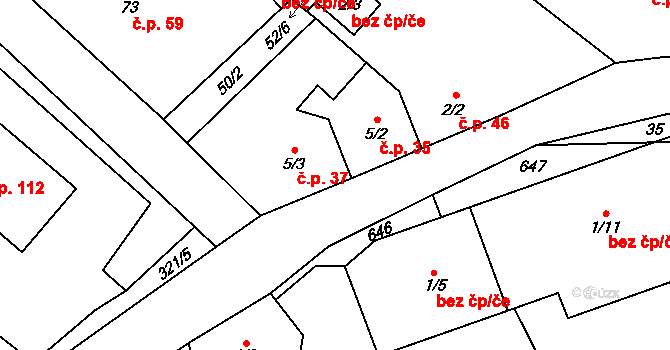 Chotiměř 37 na parcele st. 5/3 v KÚ Chotiměř, Katastrální mapa