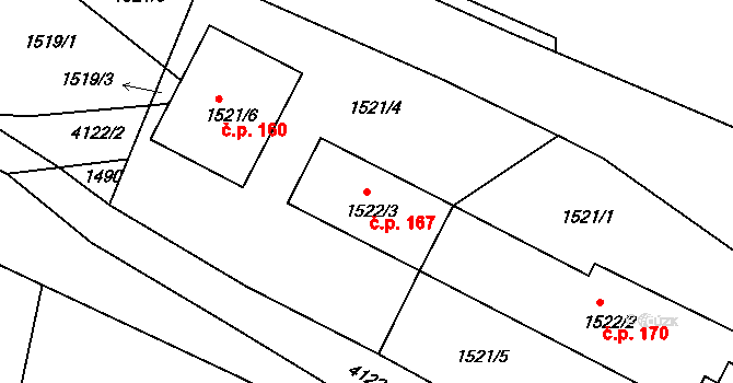 Podmoklice 167, Semily na parcele st. 1522/3 v KÚ Semily, Katastrální mapa