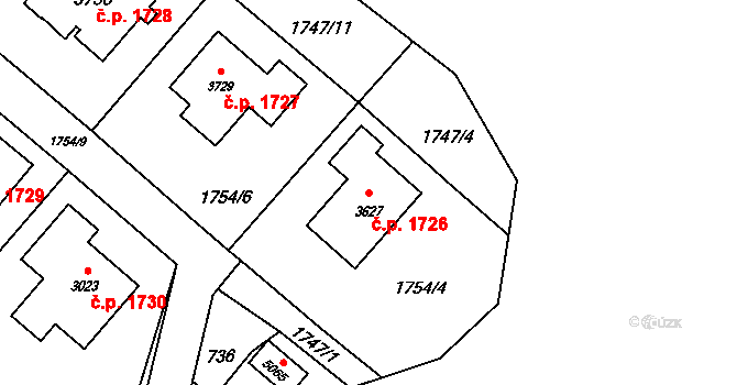 Rožnov pod Radhoštěm 1726 na parcele st. 3627 v KÚ Rožnov pod Radhoštěm, Katastrální mapa