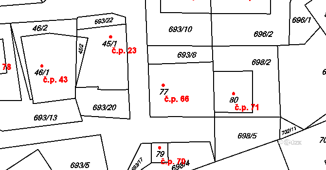 Roseč 66 na parcele st. 77 v KÚ Roseč, Katastrální mapa