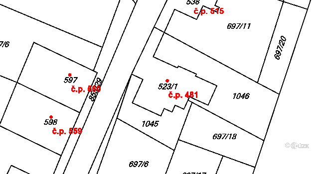 Kovářská 481 na parcele st. 523/1 v KÚ Kovářská, Katastrální mapa