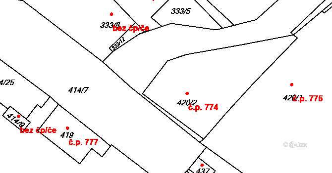 Popovice 774, Jaroměřice nad Rokytnou na parcele st. 420/2 v KÚ Popovice nad Rokytnou, Katastrální mapa