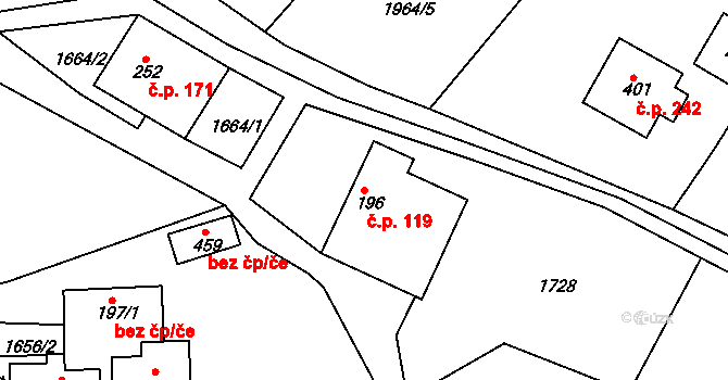 Oldřiš 119 na parcele st. 196 v KÚ Oldřiš u Poličky, Katastrální mapa