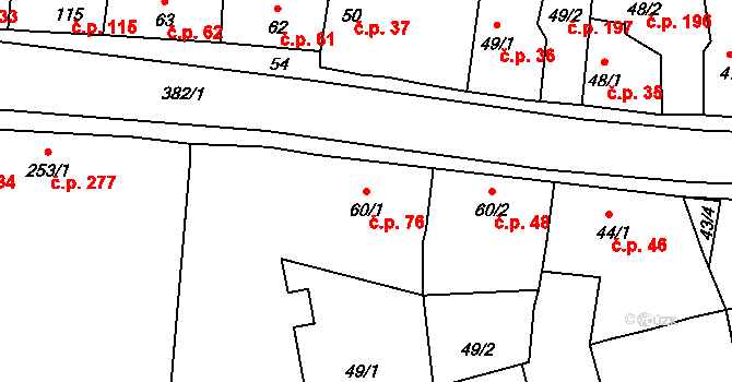 Černčice 76 na parcele st. 60/1 v KÚ Černčice u Loun, Katastrální mapa