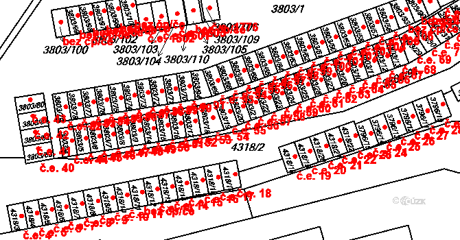 Teplice 55 na parcele st. 3803/19 v KÚ Teplice, Katastrální mapa