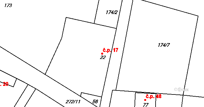 Horní Přím 17, Dolní Přím na parcele st. 22 v KÚ Horní Přím, Katastrální mapa