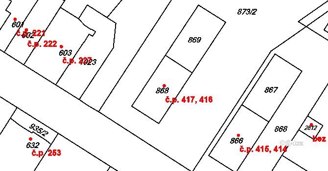 Litovel 416,417 na parcele st. 868 v KÚ Litovel, Katastrální mapa