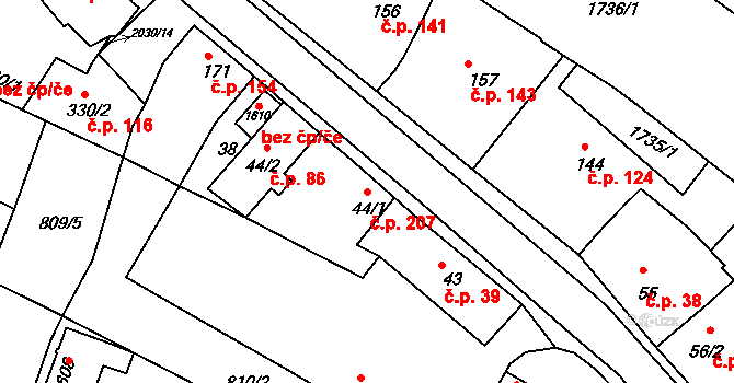 Staňkov I 207, Staňkov na parcele st. 44/1 v KÚ Staňkov-město, Katastrální mapa