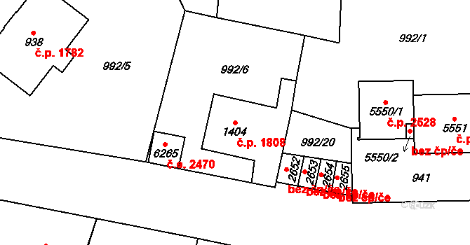 Cheb 1808 na parcele st. 1404 v KÚ Cheb, Katastrální mapa