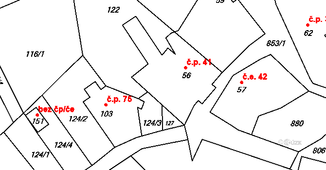 Drahobudice 41 na parcele st. 56/3 v KÚ Drahobudice, Katastrální mapa