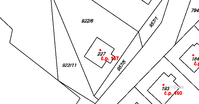 Stříbřec 157 na parcele st. 227 v KÚ Stříbřec, Katastrální mapa