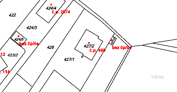 Újezd nad Lesy 480, Praha na parcele st. 427/2 v KÚ Újezd nad Lesy, Katastrální mapa