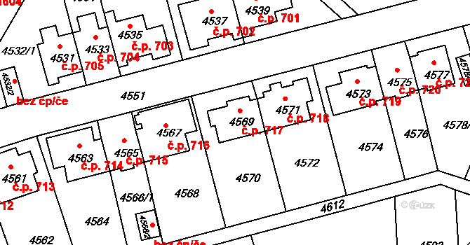 Záběhlice 717, Praha na parcele st. 4569 v KÚ Záběhlice, Katastrální mapa