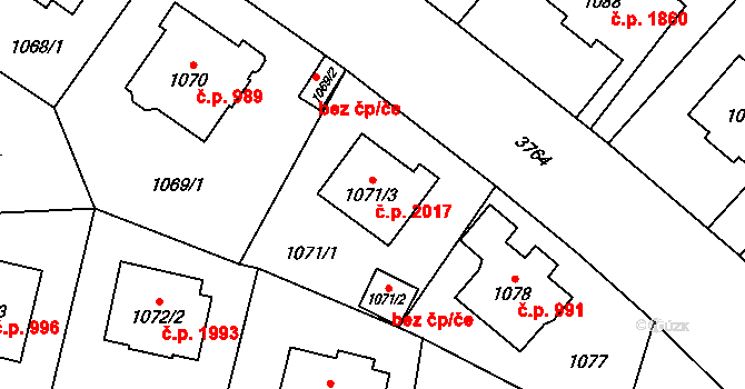 Libeň 2017, Praha na parcele st. 1071/3 v KÚ Libeň, Katastrální mapa