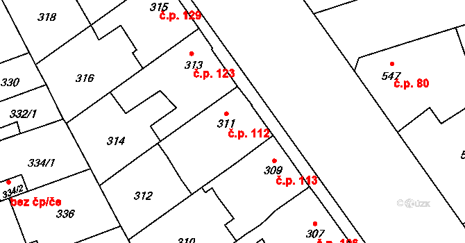 Dolní Měcholupy 112, Praha na parcele st. 311 v KÚ Dolní Měcholupy, Katastrální mapa