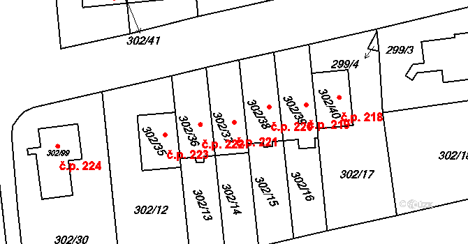 Štěrboholy 221, Praha na parcele st. 302/37 v KÚ Štěrboholy, Katastrální mapa