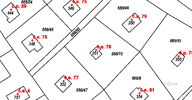 Halouny 78, Svinaře na parcele st. 351 v KÚ Svinaře, Katastrální mapa