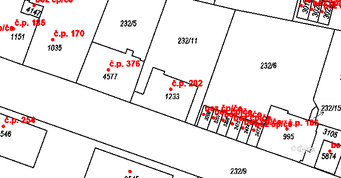 Dolní Předměstí 202, Trutnov na parcele st. 1233 v KÚ Trutnov, Katastrální mapa