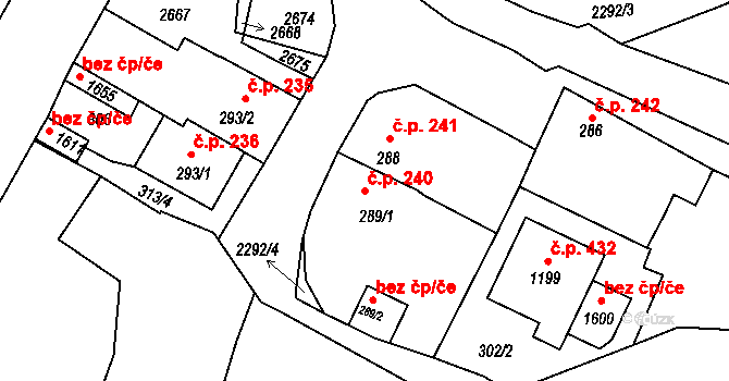 Rožmitál pod Třemšínem 240 na parcele st. 289/1 v KÚ Rožmitál pod Třemšínem, Katastrální mapa
