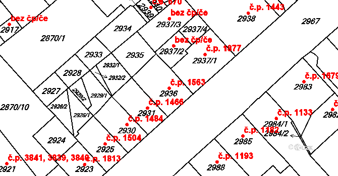 Chomutov 1563 na parcele st. 2936 v KÚ Chomutov I, Katastrální mapa
