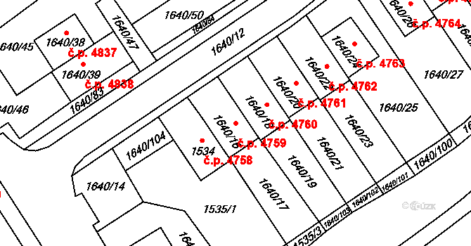 Chomutov 4759 na parcele st. 1640/16 v KÚ Chomutov I, Katastrální mapa