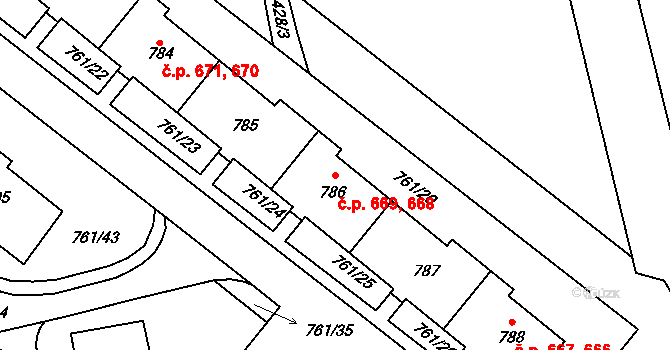 Chrastava 668,669 na parcele st. 786 v KÚ Chrastava I, Katastrální mapa