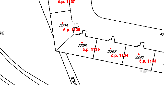 Nový Hradec Králové 1135, Hradec Králové na parcele st. 2298 v KÚ Nový Hradec Králové, Katastrální mapa