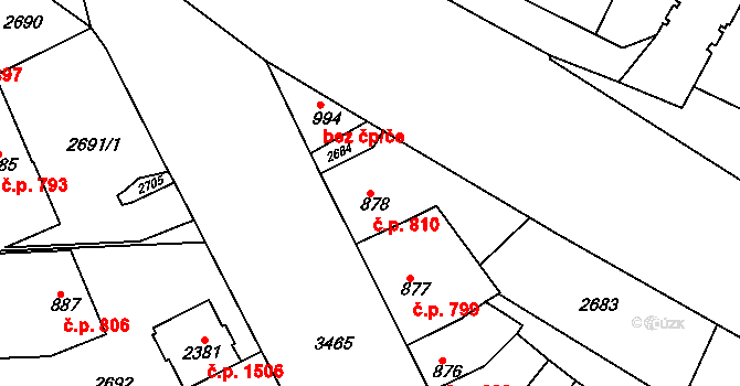 Rosice 810 na parcele st. 878 v KÚ Rosice u Brna, Katastrální mapa