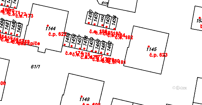 Rosice 180 na parcele st. 1461 v KÚ Rosice u Brna, Katastrální mapa