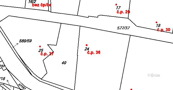 Křečhoř 36 na parcele st. 24 v KÚ Křečhoř, Katastrální mapa