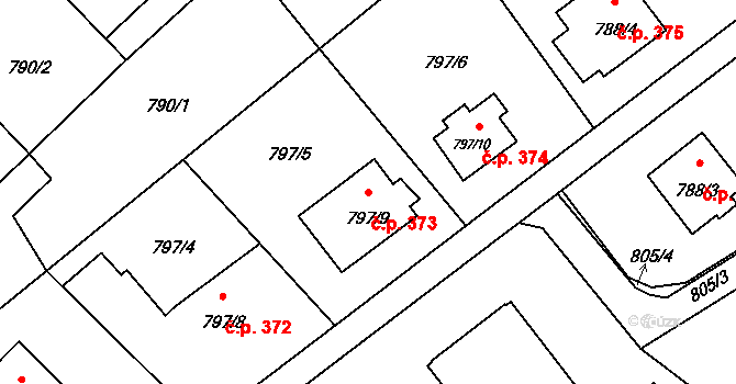 Ráj 373, Karviná na parcele st. 797/9 v KÚ Ráj, Katastrální mapa