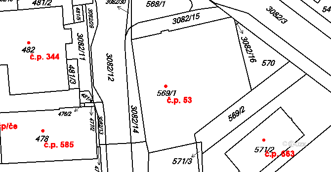 Jaktař 53, Opava na parcele st. 569/1 v KÚ Jaktař, Katastrální mapa