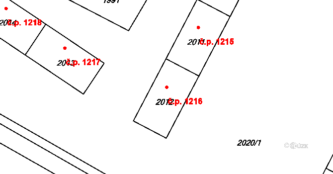 Město 1216, Havířov na parcele st. 2012 v KÚ Havířov-město, Katastrální mapa