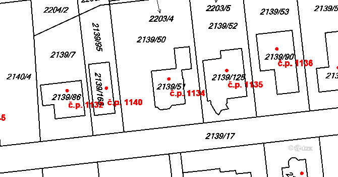 Lovosice 1134 na parcele st. 2139/51 v KÚ Lovosice, Katastrální mapa
