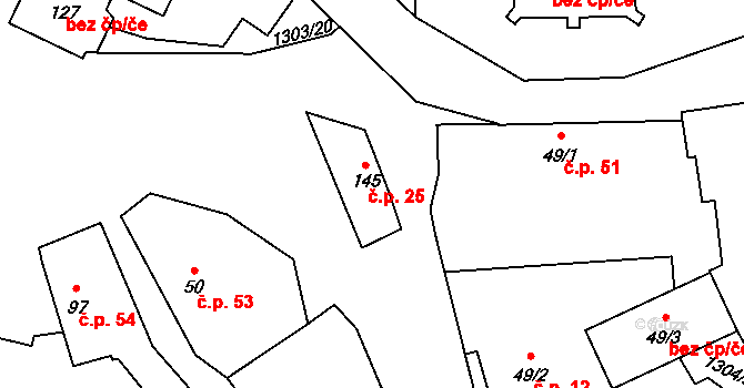 Krpy 25, Kropáčova Vrutice na parcele st. 145 v KÚ Krpy, Katastrální mapa
