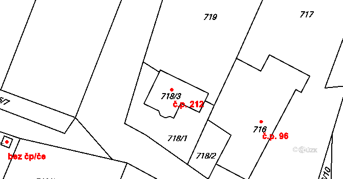 Choryně 212 na parcele st. 718/3 v KÚ Choryně, Katastrální mapa