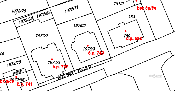 Charvátská Nová Ves 740, Břeclav na parcele st. 1976/3 v KÚ Charvátská Nová Ves, Katastrální mapa