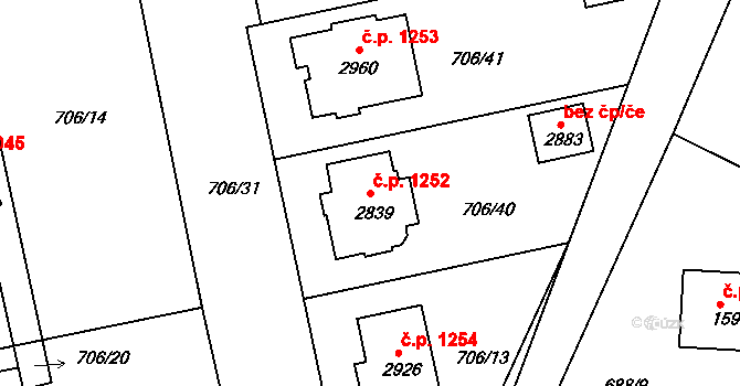 Vodňany II 1252, Vodňany na parcele st. 2839 v KÚ Vodňany, Katastrální mapa
