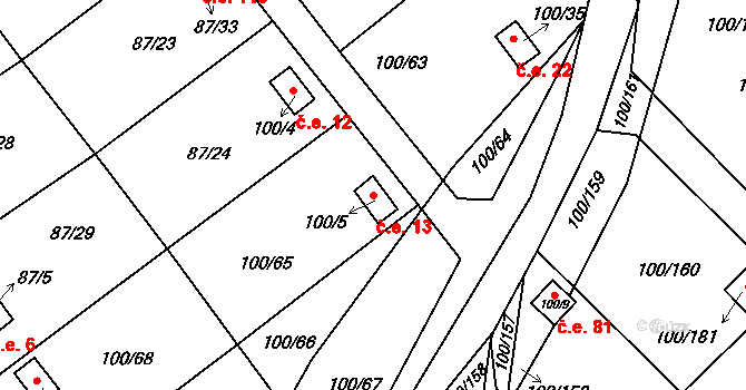Střížovice 13, Chlumec na parcele st. 100/5 v KÚ Střížovice u Ústí nad Labem, Katastrální mapa